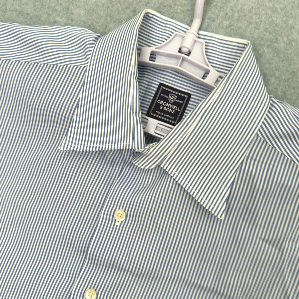 NEW! Cromwell & Sons Mens XXL Blue White Striped Button Up Dress Shirt 18 36-37